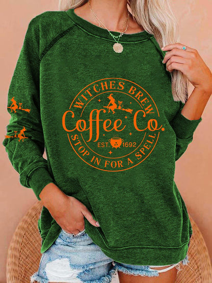 Women's Halloween Funny Coffee Co Witches Brew Printed Sweatshirt