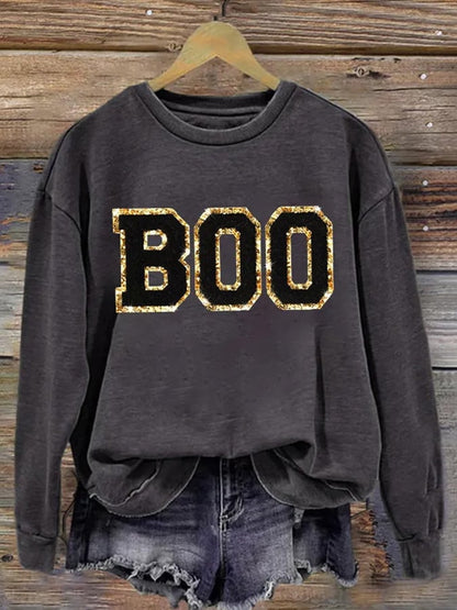 Women's Halloween BOO Print Casual Sweatshirt