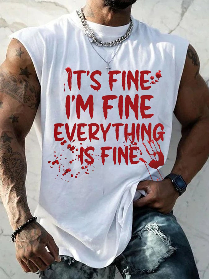 Men's Halloween I'm Fine Bloody Print Sleeveless Tank Top