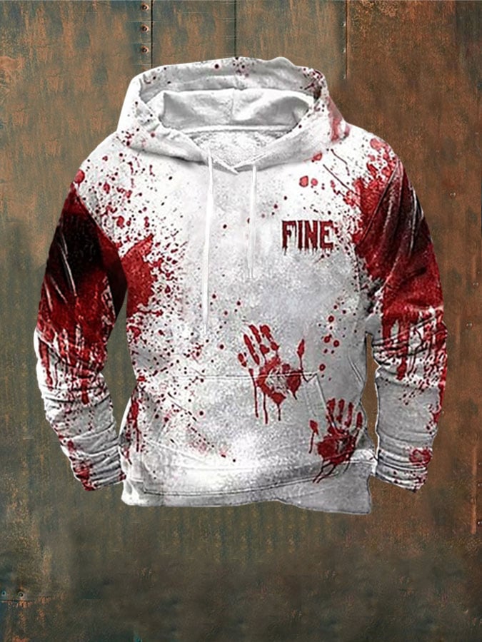 Men's Halloween Blood Stain Printed Casual Hoodie