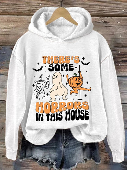 Women's Funny Halloween There's Some Horrors In This House Pumpkin Spooky Mummy Hoodie