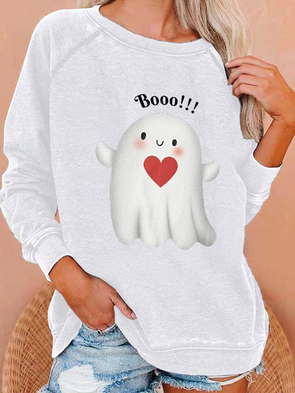 Women's Halloween Ghost Booo Print Casual Sweatshirt