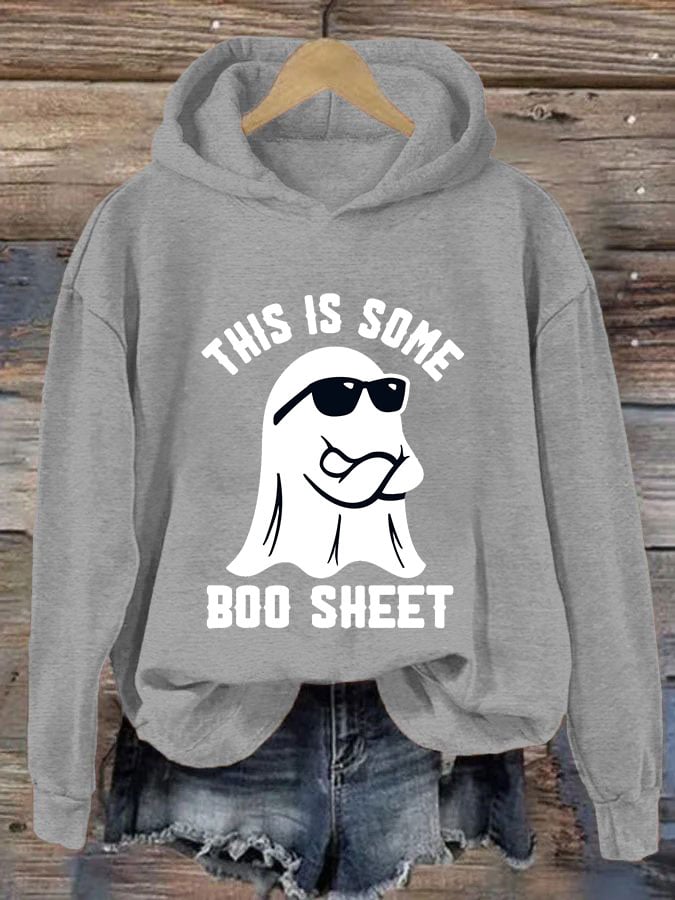 Women's Halloween This Is Some Boo Sheet Printed Casual Hooded Sweatshirt