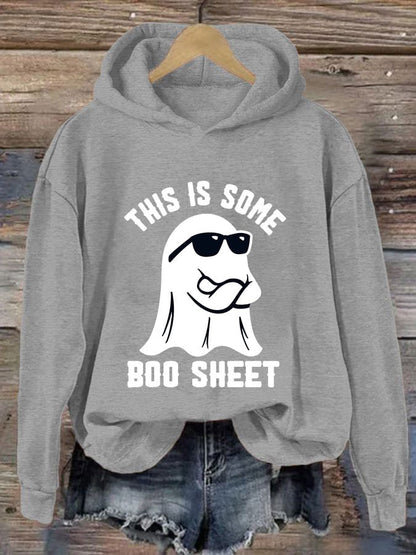 Women's Halloween This Is Some Boo Sheet Printed Casual Hooded Sweatshirt