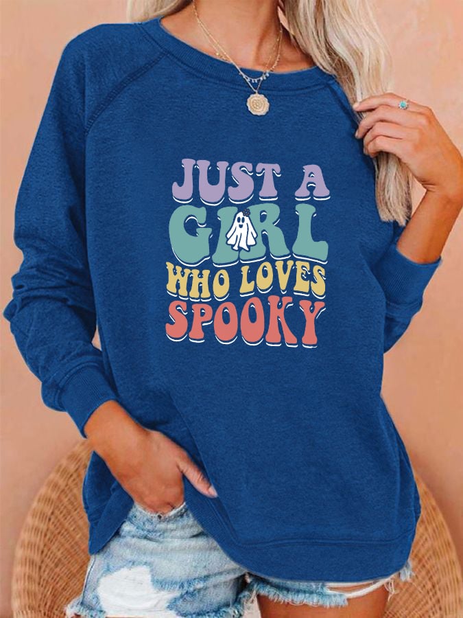 Women's "Just a girl who loves Spooky" printed casual sweatshirt