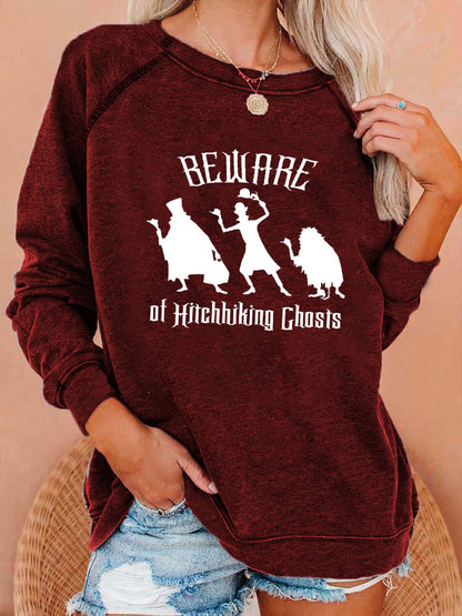 Women's Halloween Ghosts Silhouette Print Sweatshirt