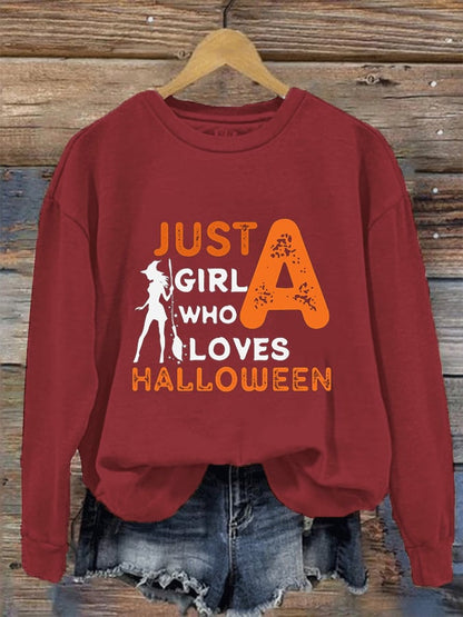 Women's Just A Girl Who Loves Halloween Crew Neck Sweatshirt