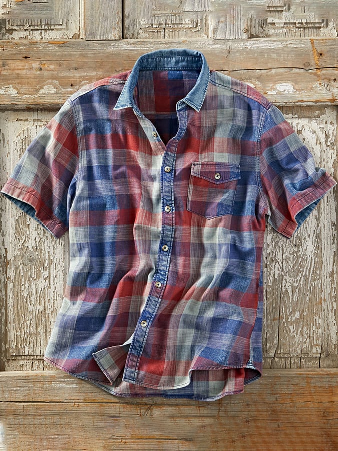 Men's Check Pocket Short Sleeve Casual Shirt