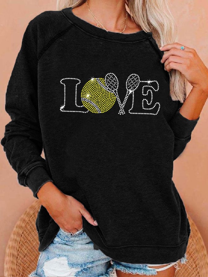 Women's love tennis rhinestone print sweatshirt