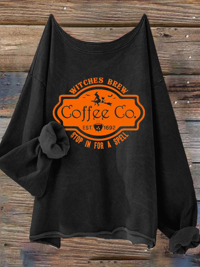 Women's Halloween Witches Brew Coffee Co. Casual Long-Sleeve T-Shirt