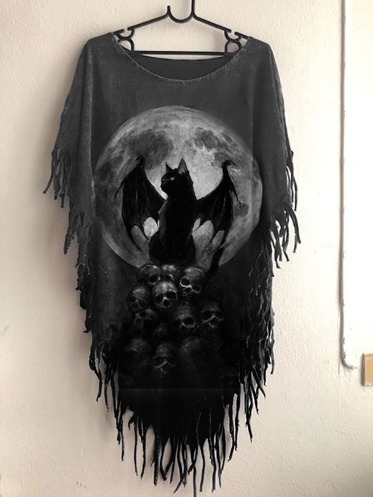 Women's Halloween Black Cat Print Top