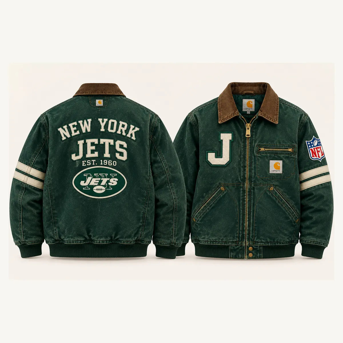 UNISEX NEW YORK JETS SHERPA LINED OVERSIZED WORKWEAR WINTER PARKA JACKET