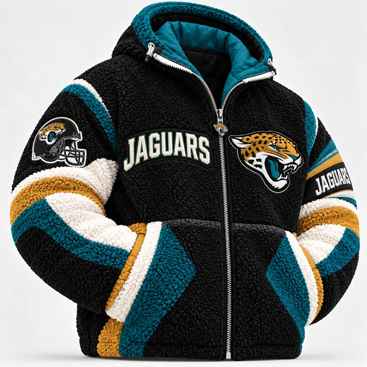UNISEX JACKSONVILLE JAGUARS SHERPA FLEECE ZIP UP HOODIE JACKET