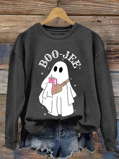 Women's Halloween Boo Jee Cute Ghost Print Casual Sweatshirt