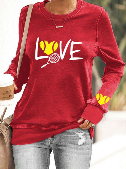 Women's love tennis printed casual sweatshirt