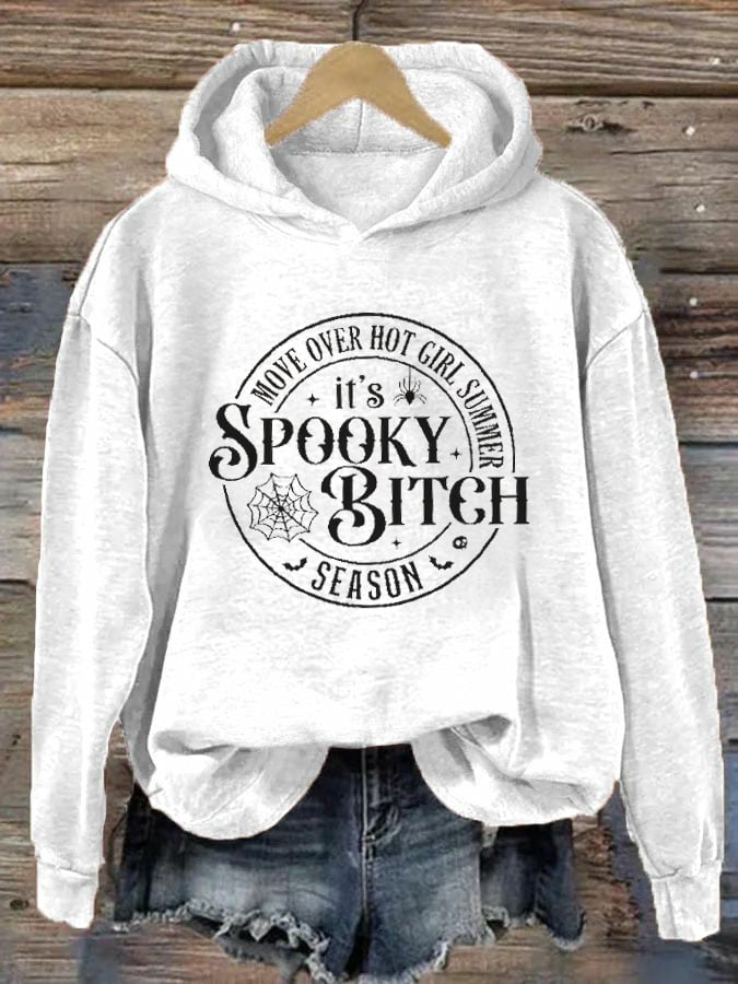 Women's Halloween Move Over Hot Girl Summer It's Spooky Bitch Season Print Casual Hoodie