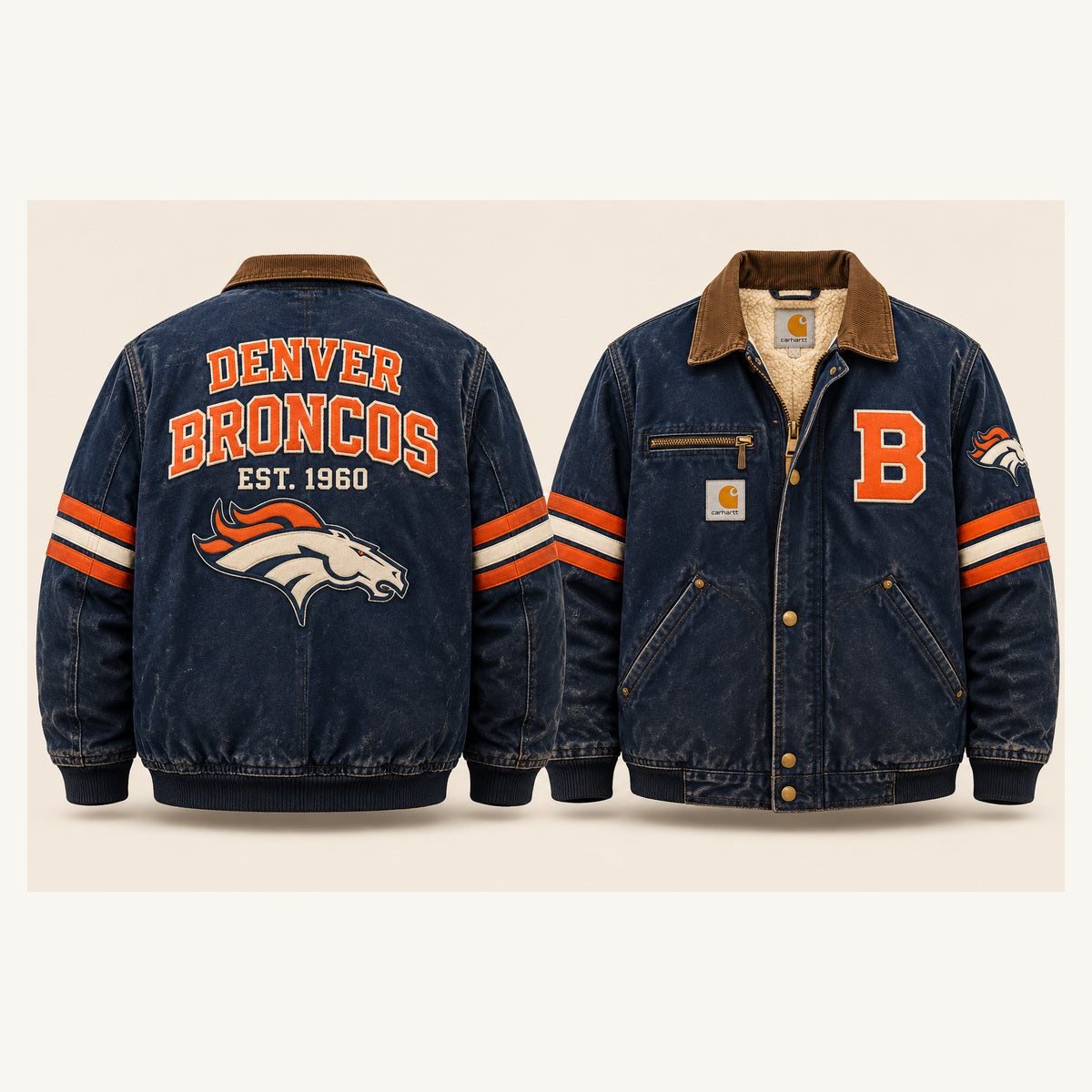 UNISEX DENVER BRONCOS SHERPA LINED OVERSIZED WORKWEAR WINTER PARKA JACKET