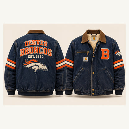 UNISEX DENVER BRONCOS SHERPA LINED OVERSIZED WORKWEAR WINTER PARKA JACKET