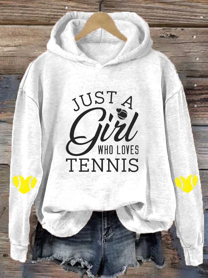 Women's "Just A Girl Who Loves Tennis" Printed Casual Hooded Sweatshirt