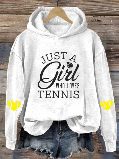 Women's "Just A Girl Who Loves Tennis" Printed Casual Hooded Sweatshirt