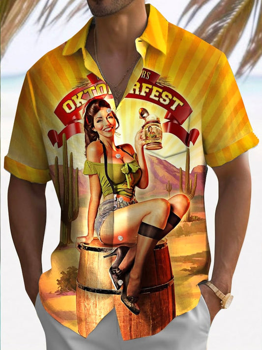 Stylish Oktoberfest beer print short sleeve shirt for men