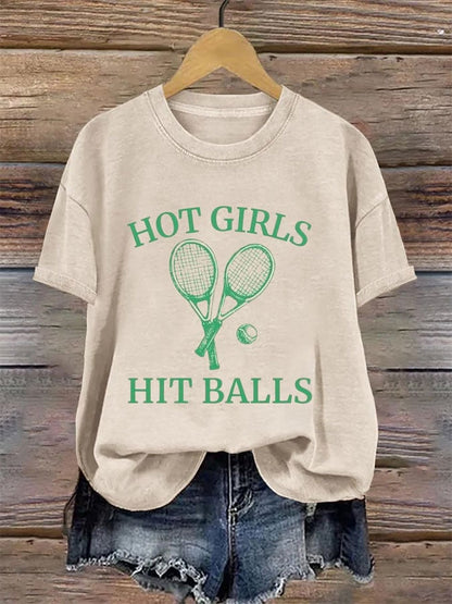 Women's Tennis Printed Round-Neck Casual T-Shirt