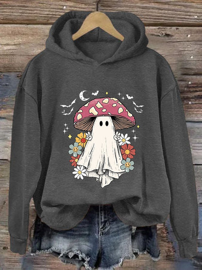 Women's Ghost Mushroom Floral Print Casual Hoodie