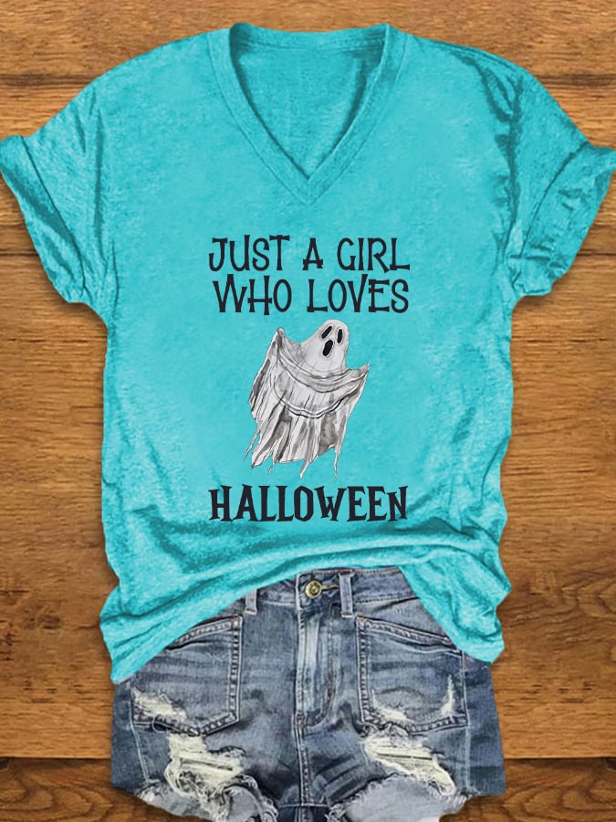 Women's "Just a Girl Who Loves Halloween" Printed T-Shirt