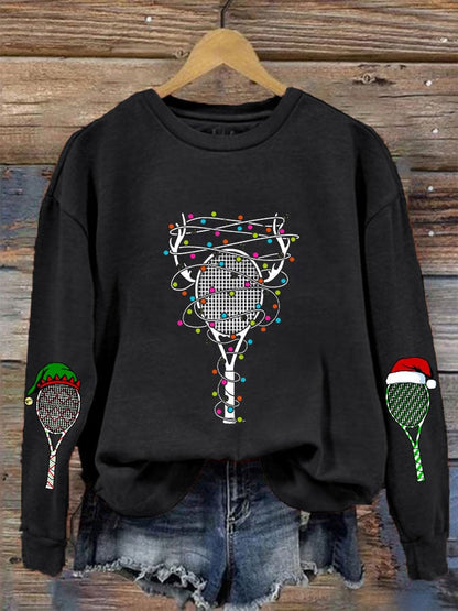 Women's Christmas Tennis Racket Printed Casual Sweatshirt