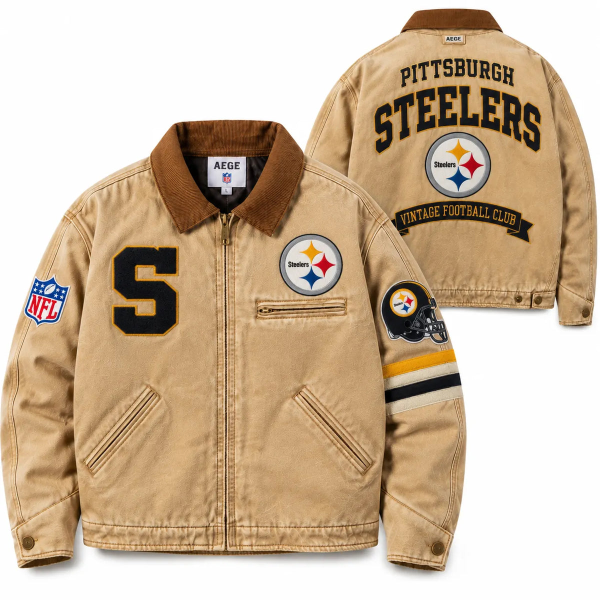 UNISEX PITTSBURGH STEELERS VINTAGE TAN CANVAS WORKWEAR JACKET | AEGE