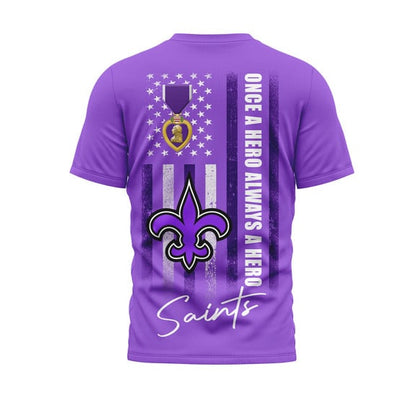 New Orleans Saints | Premium National Purple Heart Day 3D Shirt HI