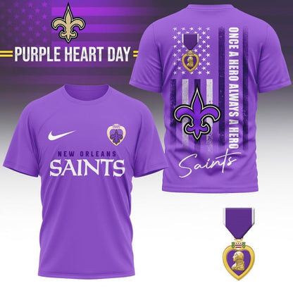 New Orleans Saints | Premium National Purple Heart Day 3D Shirt HI