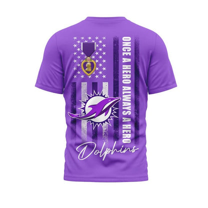 Miami Dolphins | Premium National Purple Heart Day 3D Shirt HI