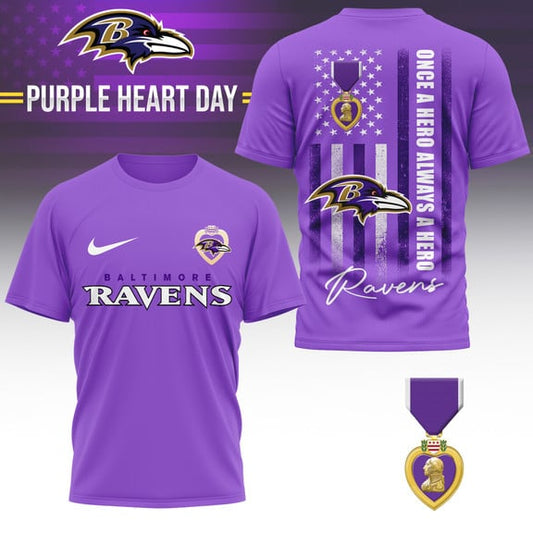 Baltimore Ravens | Premium National Purple Heart Day 3D Shirt HI