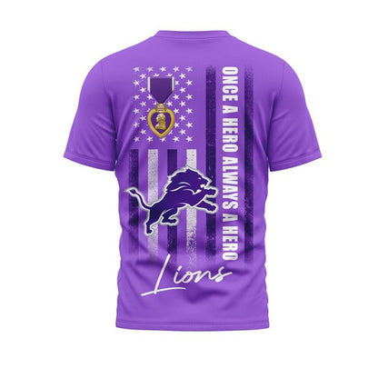 Detroit Lions | Premium National Purple Heart Day 3D Shirt HI