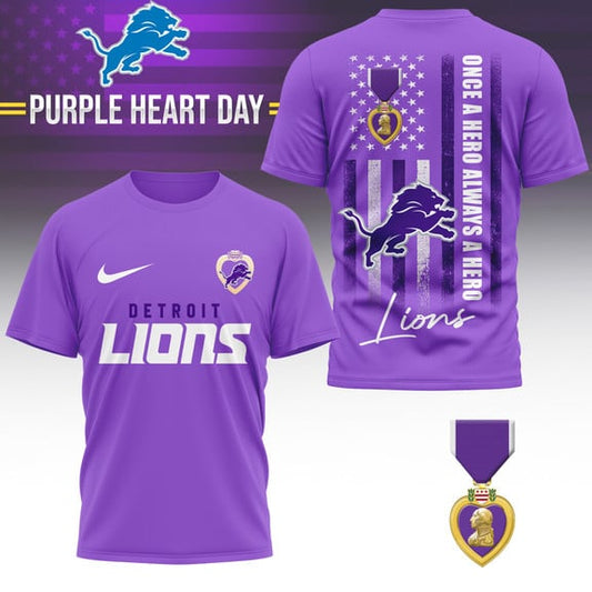Detroit Lions | Premium National Purple Heart Day 3D Shirt HI