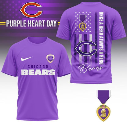 Chicago Bears | Premium NFL Premium National Purple Heart Day 3D Shirt HI