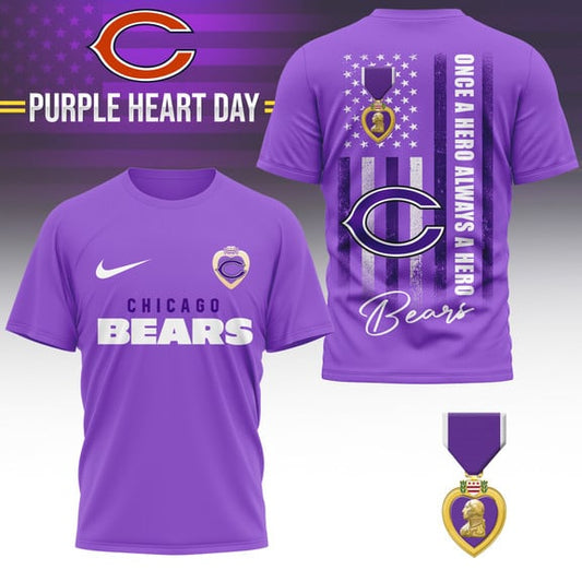 Chicago Bears | Premium NFL Premium National Purple Heart Day 3D Shirt HI