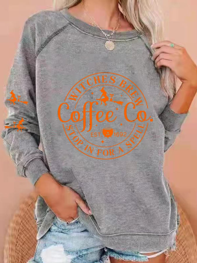 Women's Halloween Funny Coffee Co Witches Brew Printed Sweatshirt