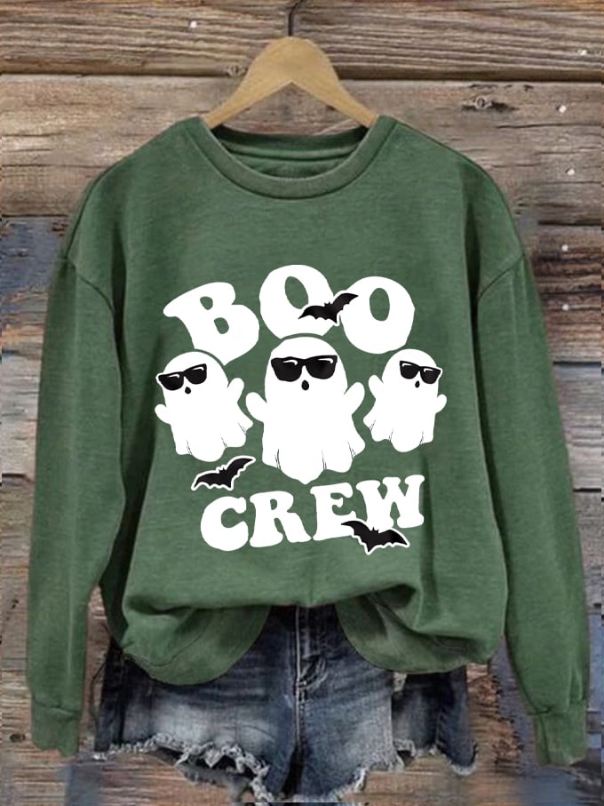 Women's Halloween Boo Crew Printed Sweatshirt