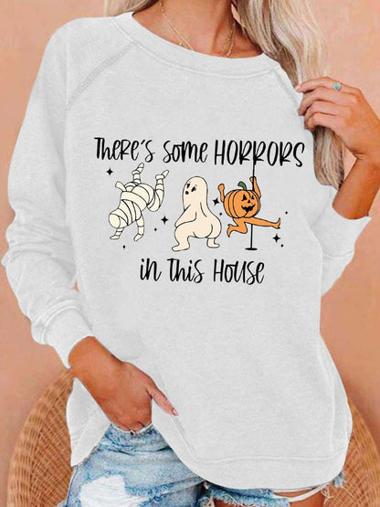 Women's Funny Halloween There's Some Horrors In This House Pumpkin Spooky Mummy Sweatshirt