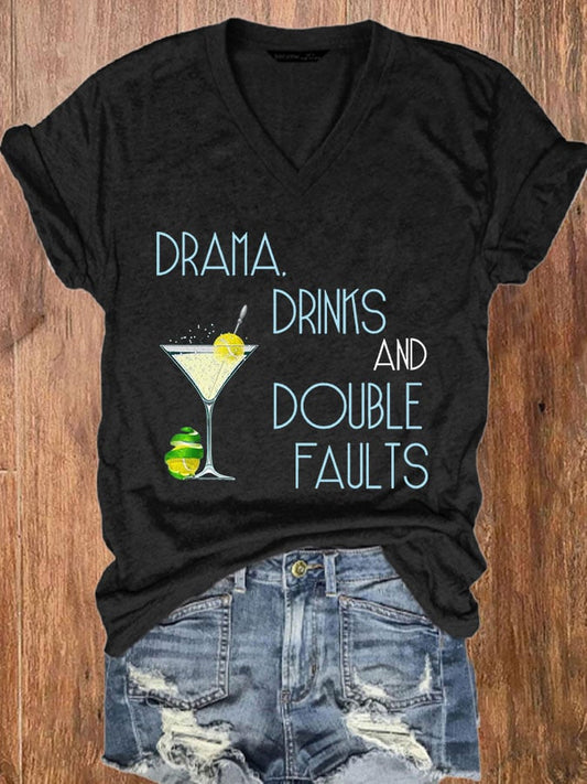 Women's Tennis Print Casual V-Neck Tee