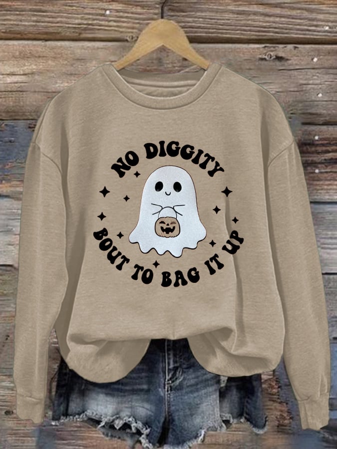 Women's No Diggity Bout To Bag It Up Printed Cute Ghost Sweatshirt