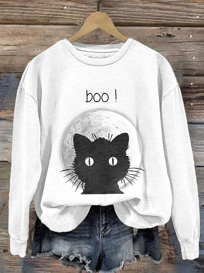 Women's Boo! Halloween Print Long Sleeve Sweatshirt