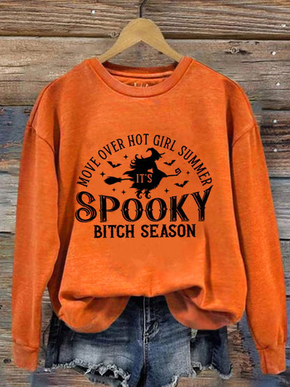 Women's Move Over Hot Girl Summer It's Spooky Bitch Season Witch Print Sweatshirt