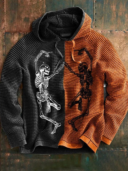 Men Waffle Two Tone Print Long Sleeve Loose Sweatshirt