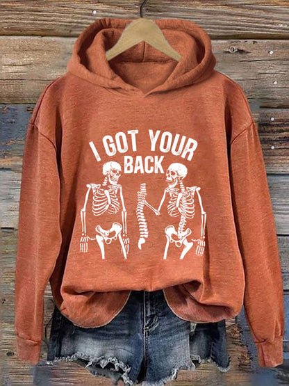 Women's I Got Your Back Skeleton Casual Hooded Sweatshirt