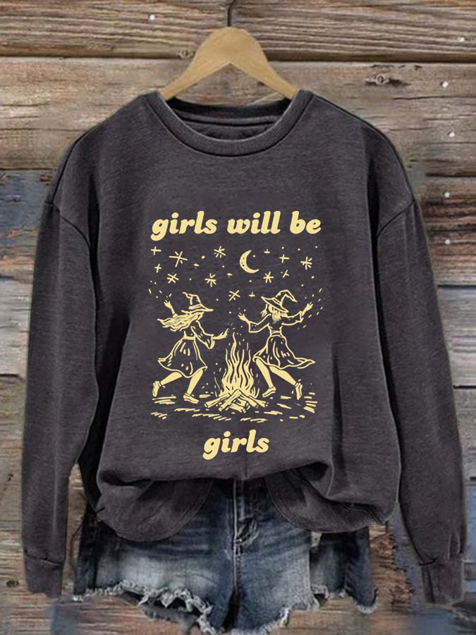 Women's Girls Witch Print Sweatshirt