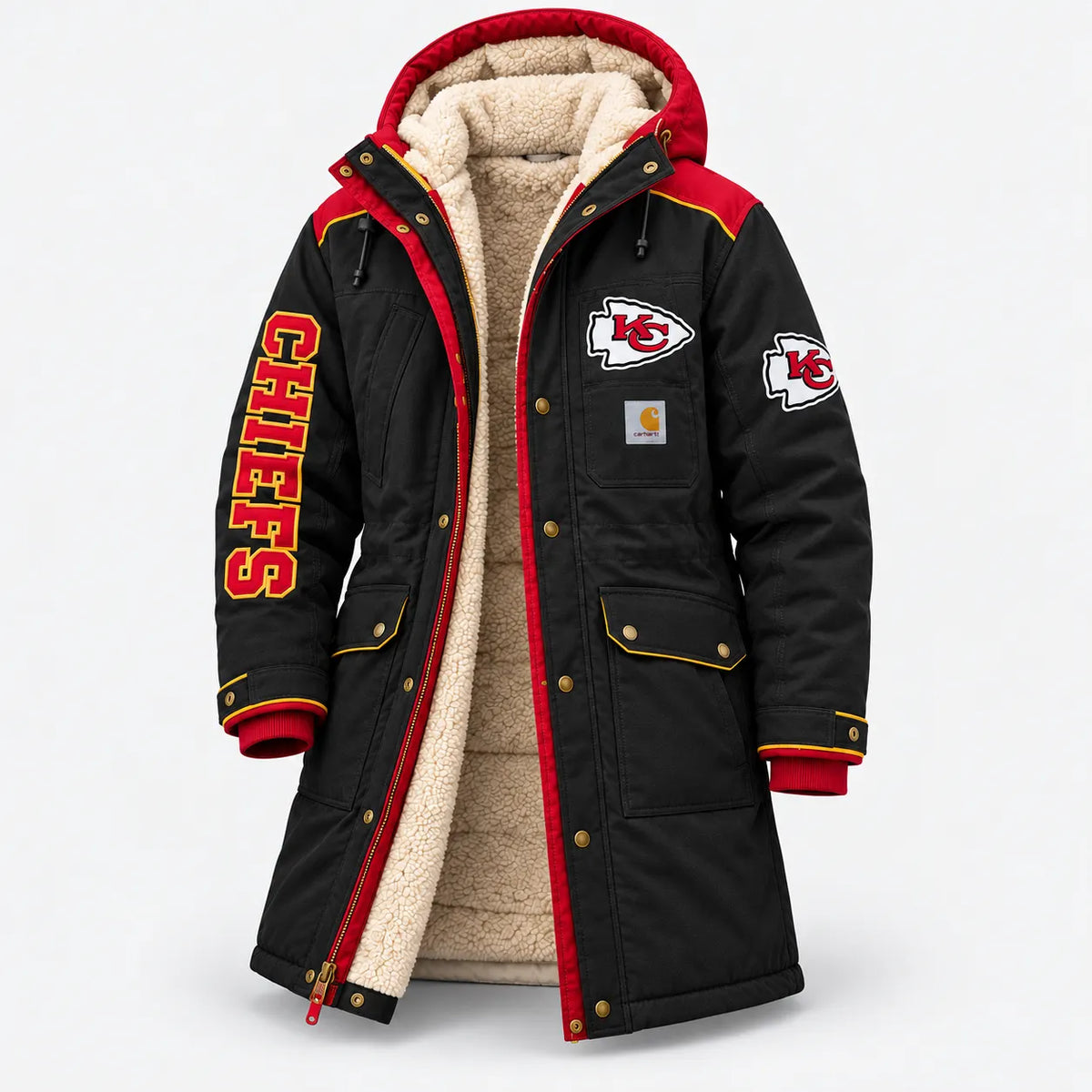 UNISEX KANSAS CITY CHIEFS BLACK SHERPA LINED LONG WINTER PARKA JACKET