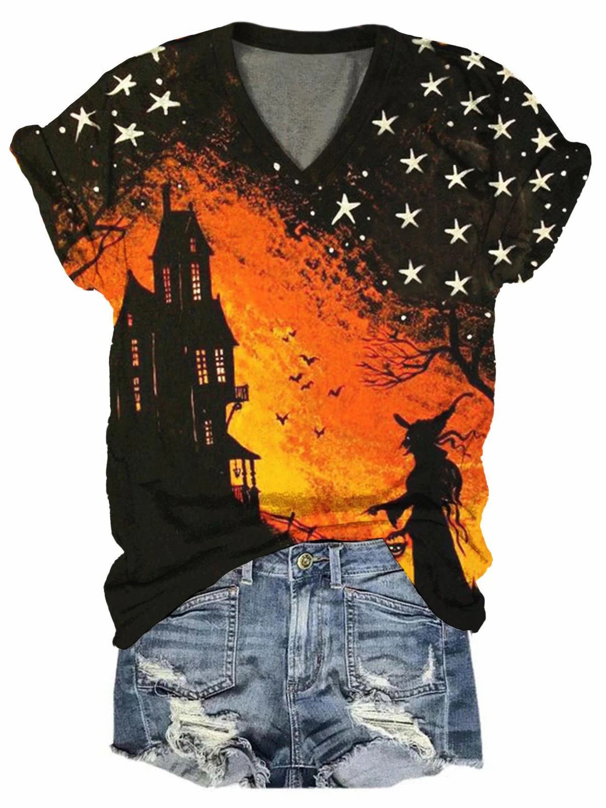 Women's Halloween Witch Print T-Shirt